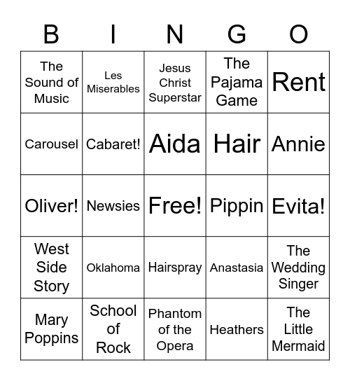 Musical Titles Bingo Card