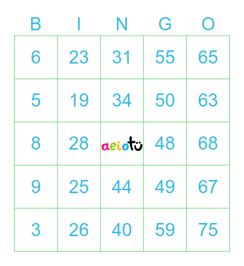 Number Bingo 1-75 Bingo Card