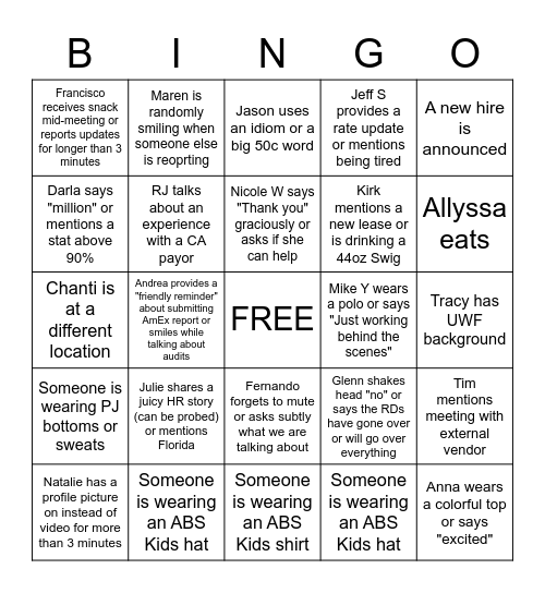 ABS Kids Bingo 2022 Bingo Card