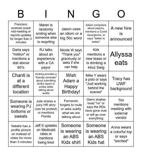 ABS Kids Bingo 2022 Bingo Card