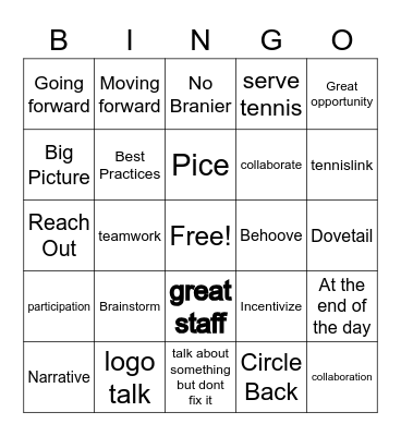 Staff meeting Bingo Card