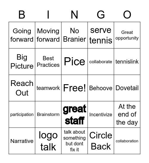 Staff meeting Bingo Card