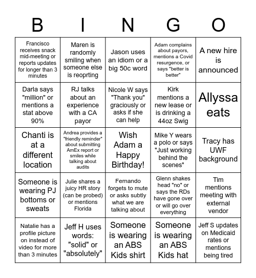 ABS Kids Bingo 2022 Bingo Card