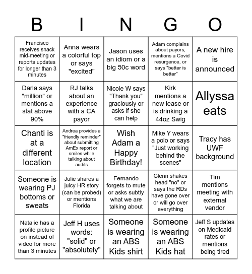 ABS Kids Bingo 2022 Bingo Card