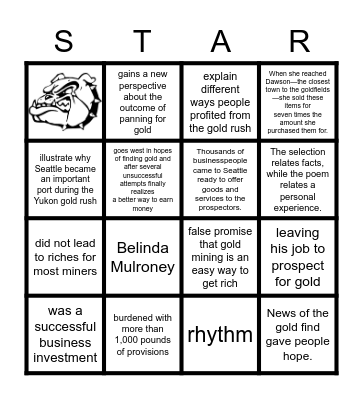 7th Grade Bulldog STAAR Camp Bingo Card