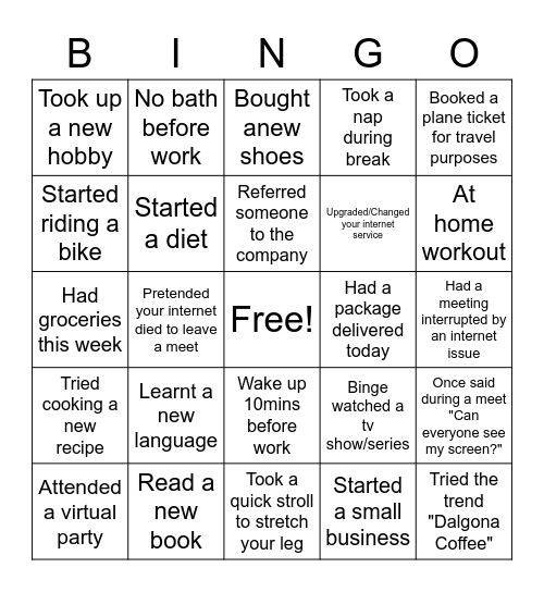 How's your wfh ? Bingo Card