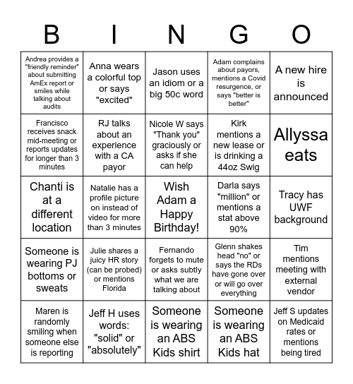 ABS Kids Bingo 2022 Bingo Card