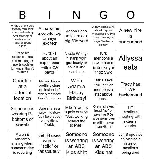 ABS Kids Bingo 2022 Bingo Card