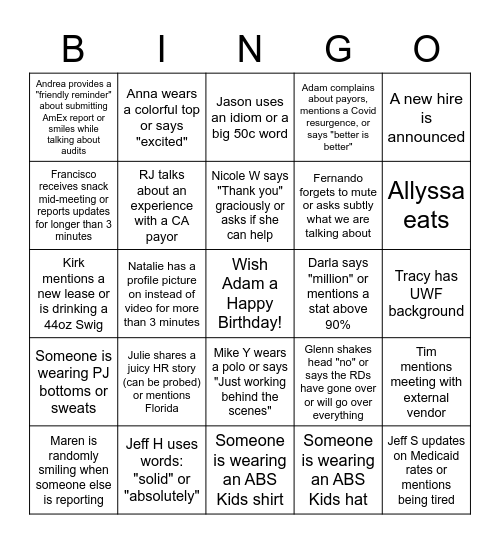 ABS Kids Bingo 2022 Bingo Card