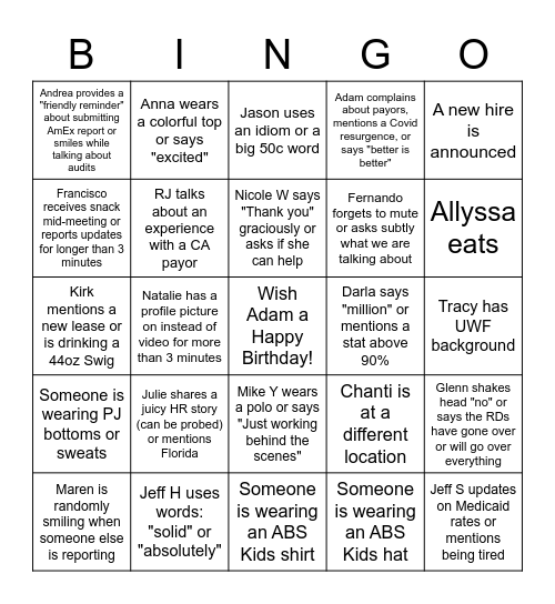 ABS Kids Bingo 2022 Bingo Card