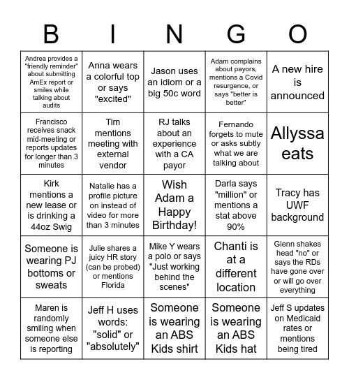 ABS Kids Bingo 2022 Bingo Card