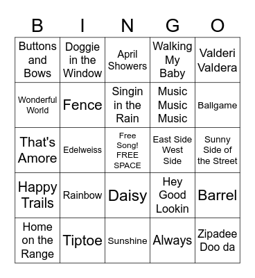 Spring Music Bingo Card