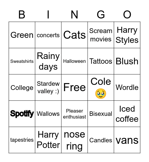 Mak’s Bingo Card