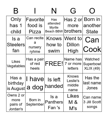 Baby Shower People Bingo Card