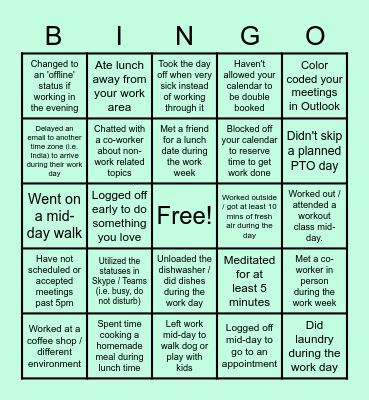 How TC Stays Tireless Bingo Card