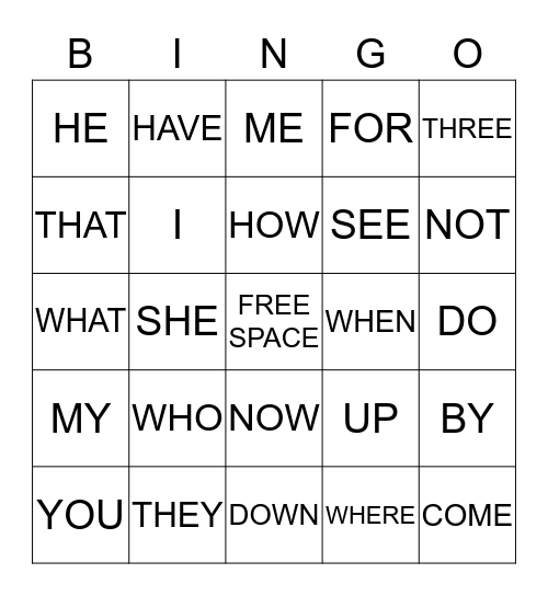 SIGHT WORD BINGO Card