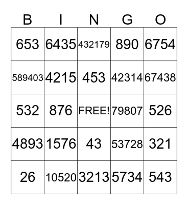 Place Value Bingo  Bingo Card