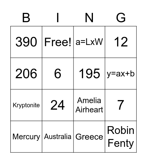 Bingo Trivia Bingo Card