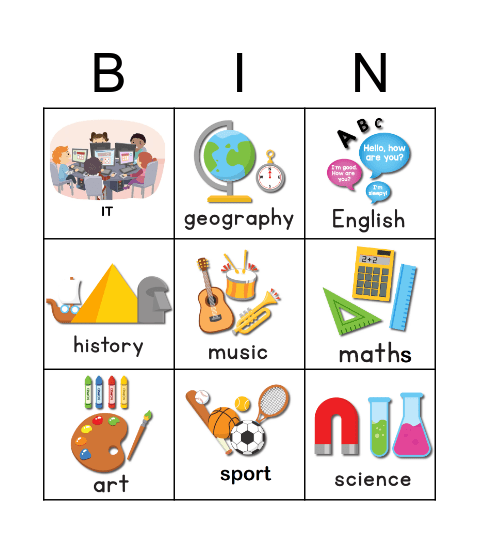 School subjects Bingo Card