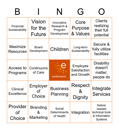 Easterseals Strategic Plan Bingo Card