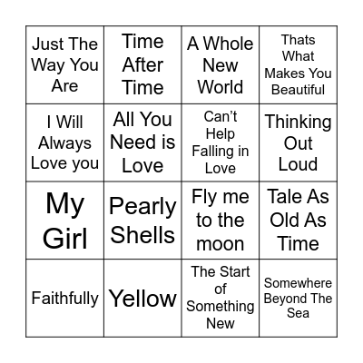 Love Song Bingo Card