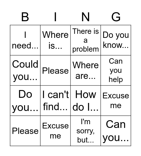 Polite phrases Bingo Card
