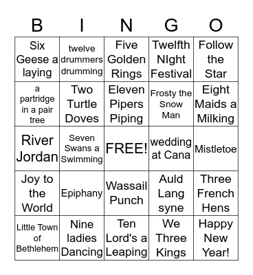 Twelfth Night Festival Bingo  Bingo Card