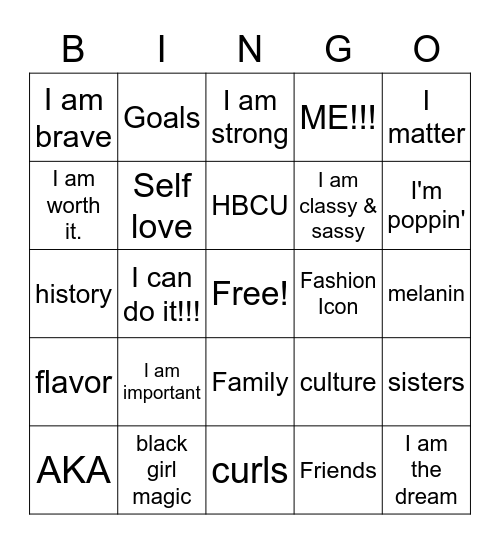 Black Girl Empowerment Bingo Card