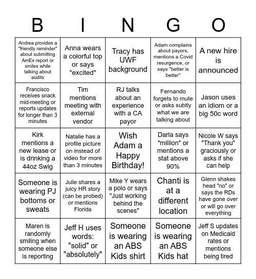 ABS Kids Bingo 2022 Bingo Card