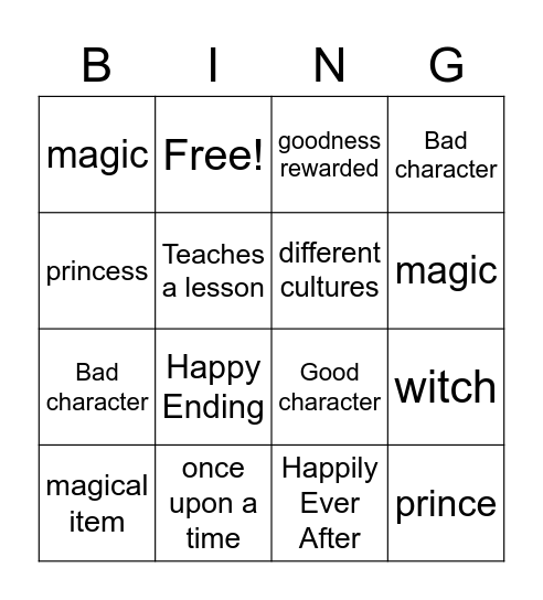 Fairy Tale Bingo Card