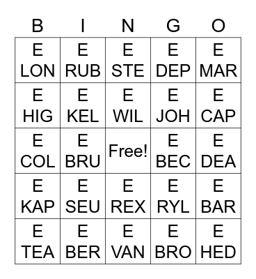 CALL NUMBER BINGO Card