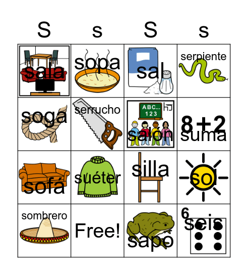 Sílabas S Bingo Card