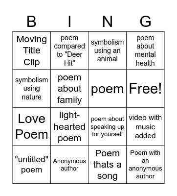 Poetry Bingo Card