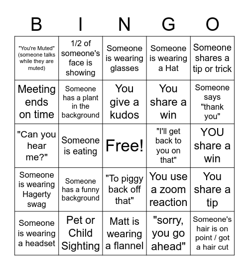 Zoom Bingo Card