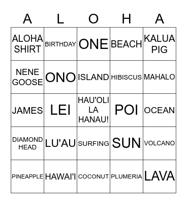 Lu'au Bingo Card