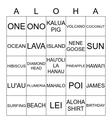 Lu'au Bingo Card