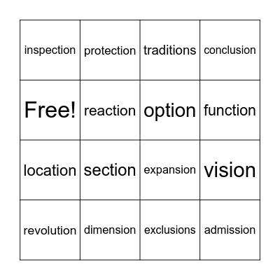 7th Period Bingo Card