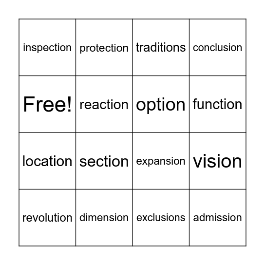 7th Period Bingo Card