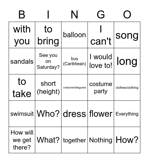 EC1 Unidad 5 ASD 2 Bingo Card