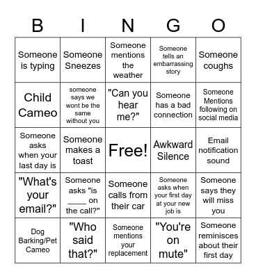 Leighton & Julia's Farewell Bingo! Bingo Card
