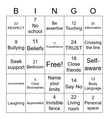 Boundaries Bingo Card