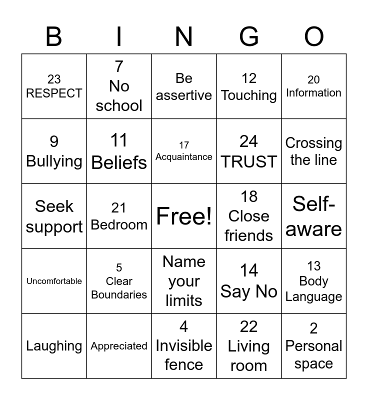 Boundaries Bingo Card