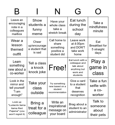 HILHI Staff Bingo Card