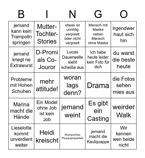 GNTM Episode 11? Bingo Card