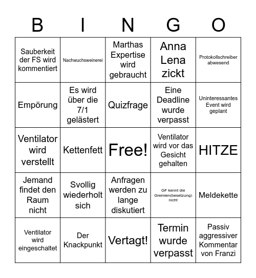 Fachschaftsbingo Card