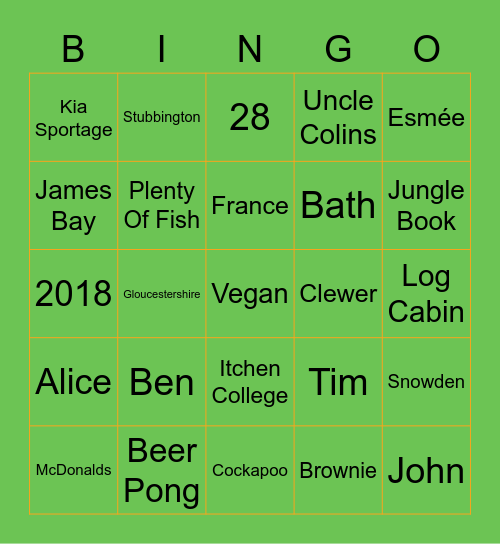 Luke & Sian's Wedding Bingo Card