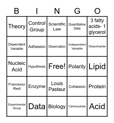 Unit 1 Vocabulary Bingo Card