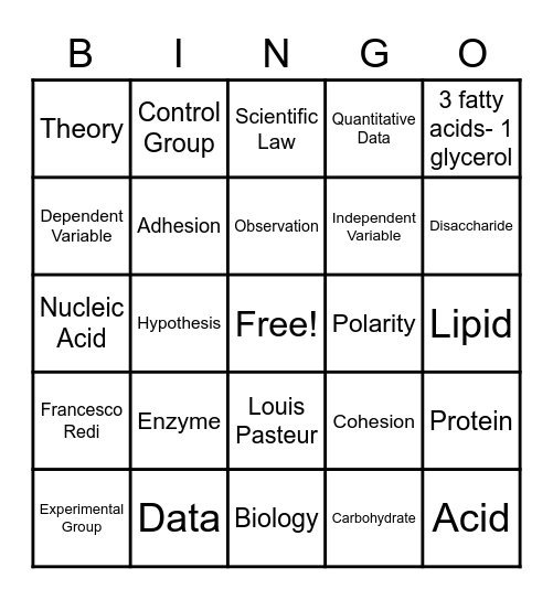 Unit 1 Vocabulary Bingo Card