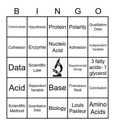 Unit 1 Vocabulary Bingo Card