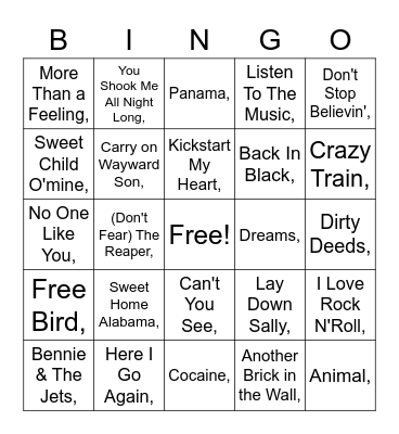 Classic Rock Hits 70s-80s Bingo Card